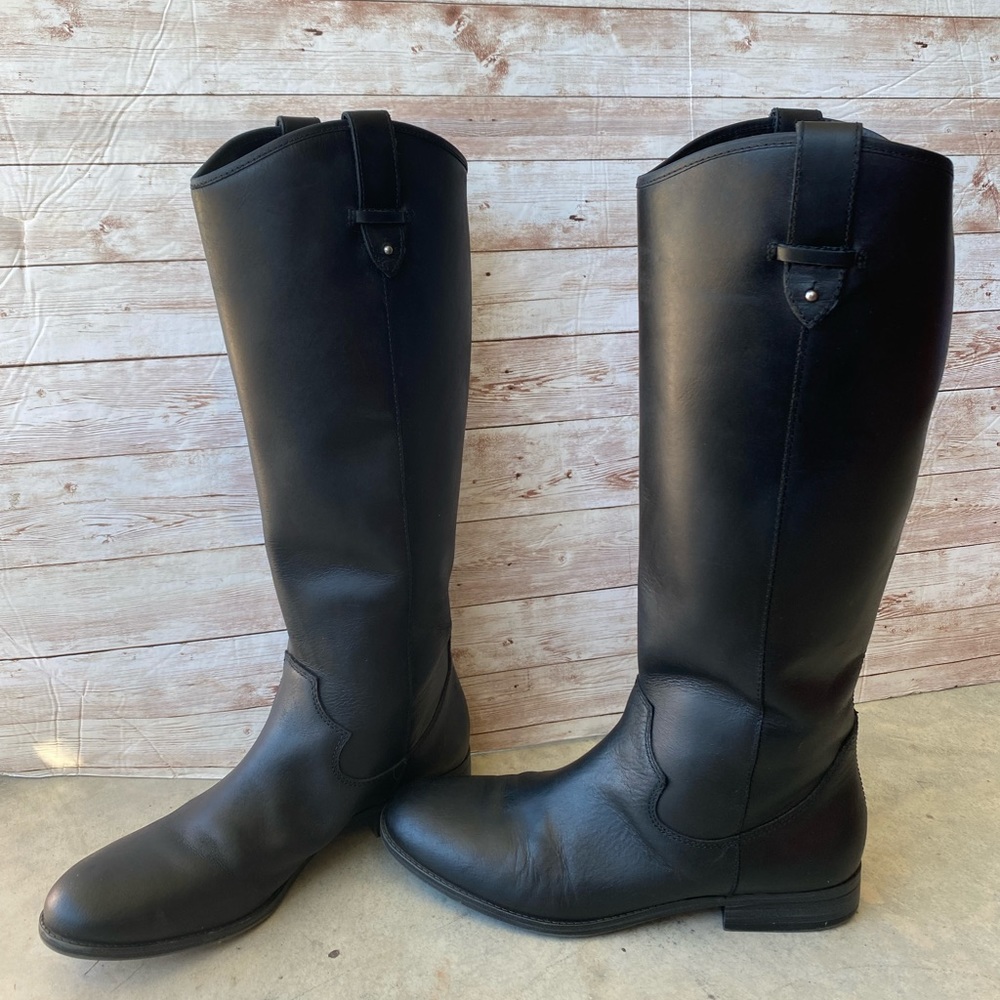 FRYE & Co. Tania Pull On Leather Black Riding Boots 9.5